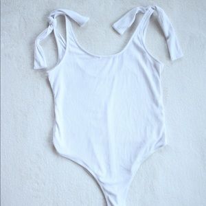 White Snap Body Suit with Bow Sleeves